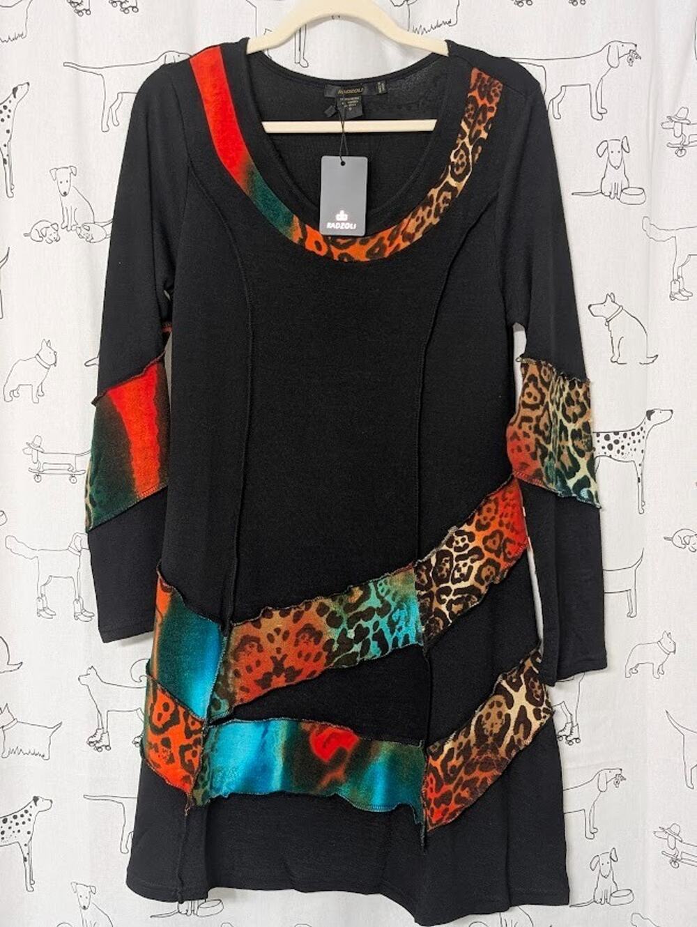 NWT Radzoli Leopard Print Womens Tunic S Black Art to Wear Witchy Whimsygoth